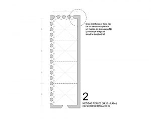 Esquema de la planta del refectorio cisterciense con las 4 ventanas en el muro norte