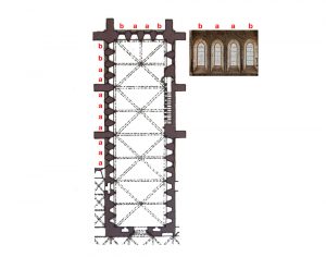 Plano en planta del refectorio de los monjes del monasterio de Huerta