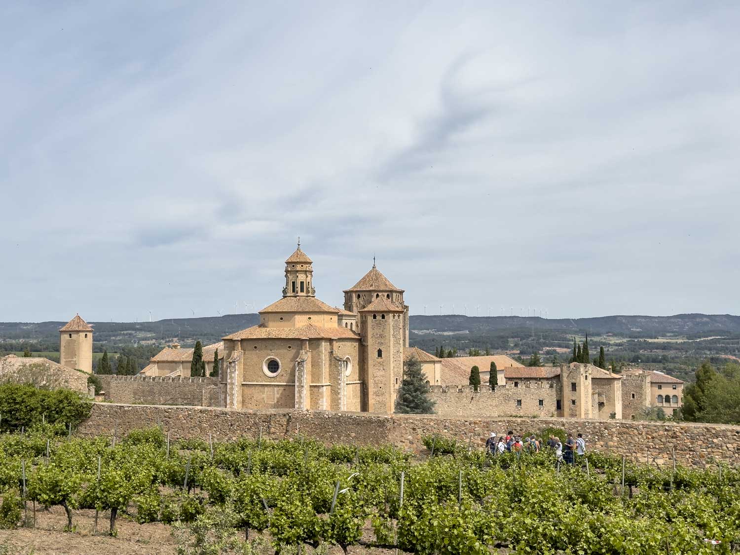 El grupo junto a la muralla del monasterio.
